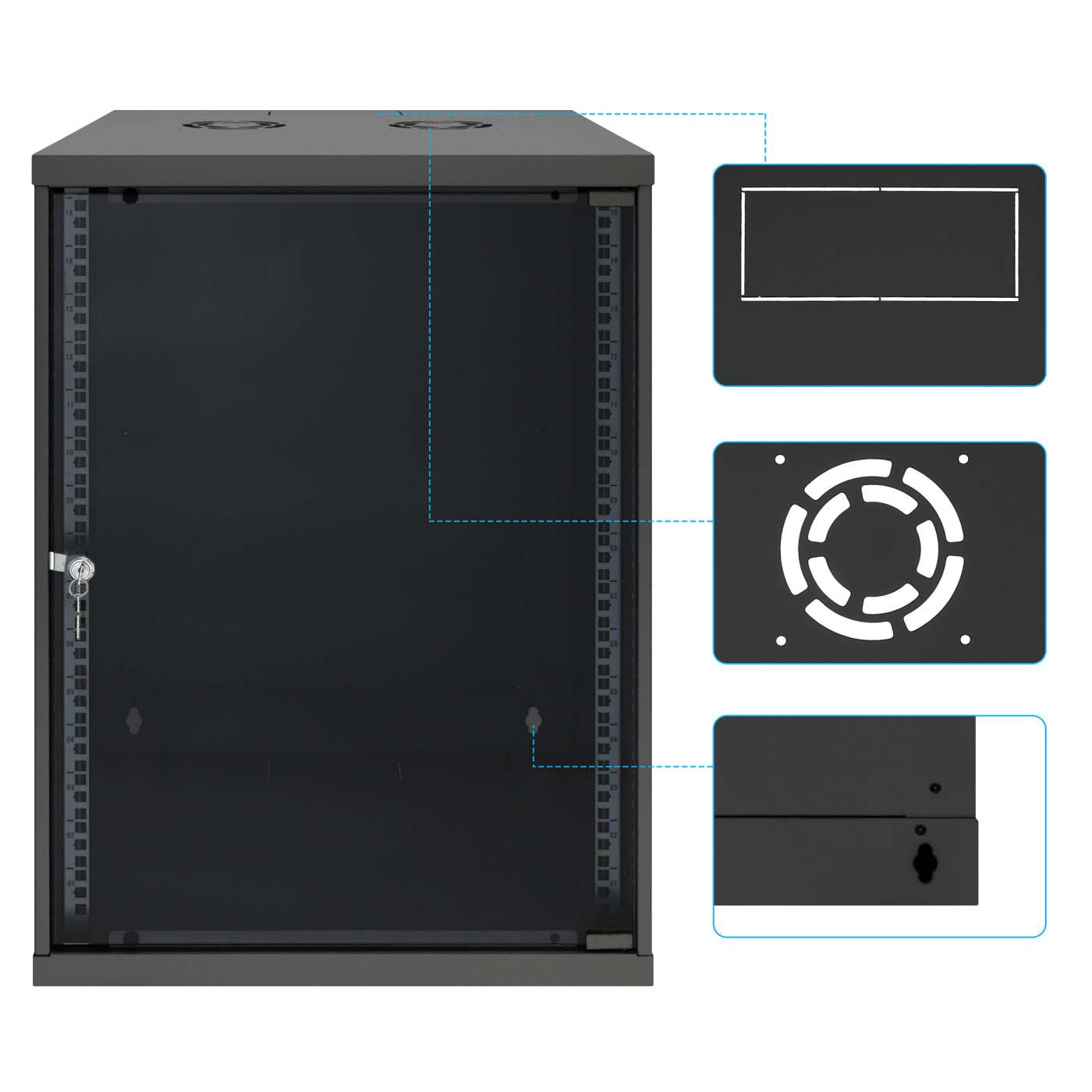 19" Basic Wall Mount Network Cabinet, 15U, 560 mm Depth, Black Image 9