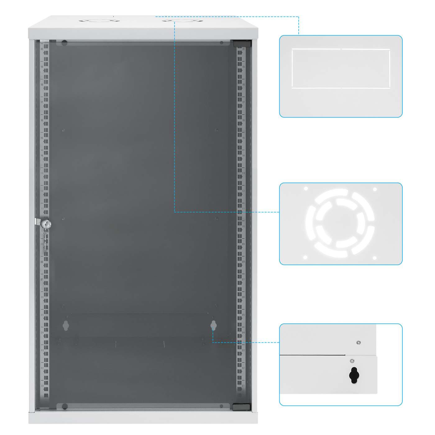 19" Basic Wall Mount Network Cabinet, 20U, 400 mm Depth, Gray Image 9