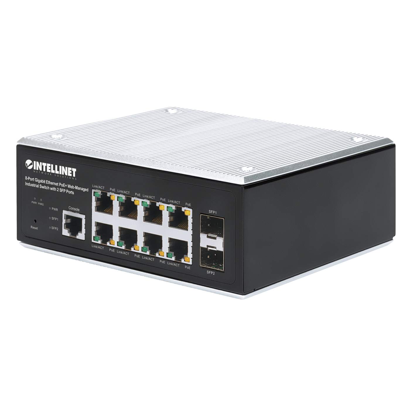Industrial 8-Port GbE PoE+ Layer 2+ Web-Managed Switch w/ 2 SFP Ports –  Intellinet Europe