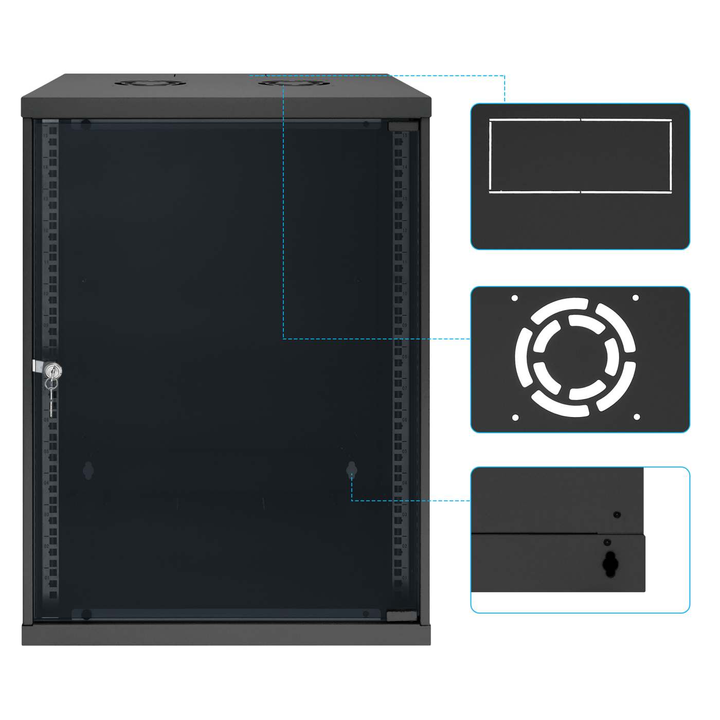 19" Basic Wall Mount Network Cabinet, 15U, 400 mm Depth, Black Image 9