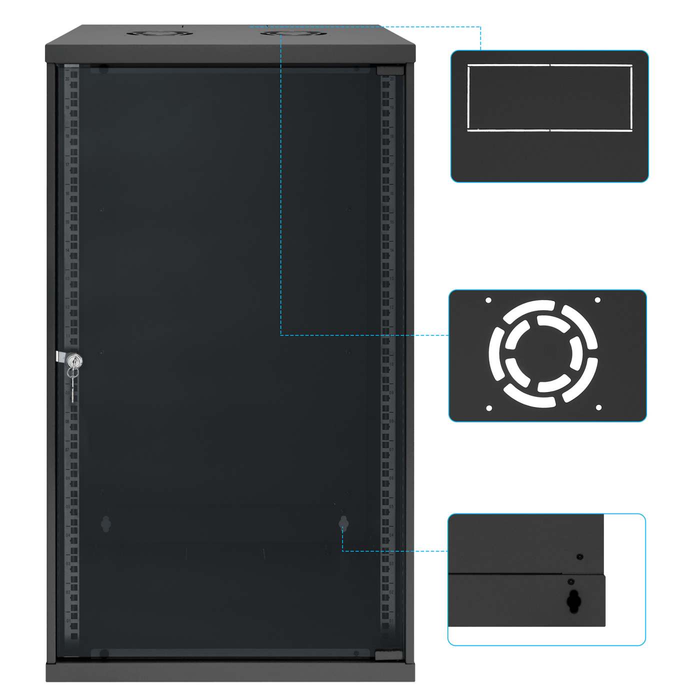 19" Basic Wall Mount Network Cabinet, 20U, 400 mm Depth, Black Image 9