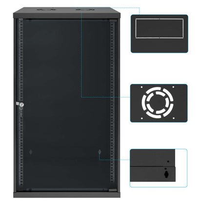 19" Basic Wall Mount Network Cabinet, 20U, 400 mm Depth, Black Image 9