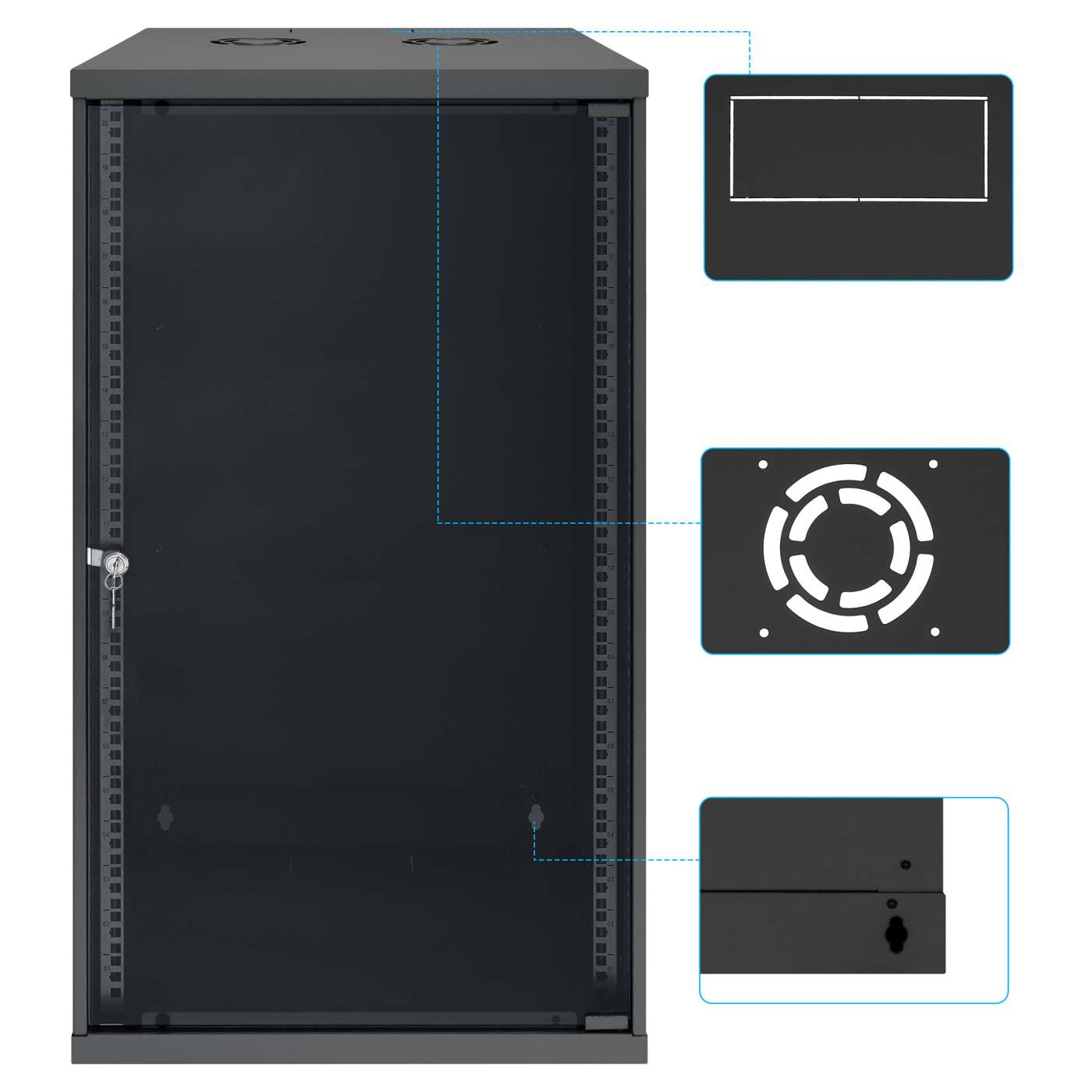 19" Basic Wall Mount Network Cabinet, 20U, 560 mm Depth, Black Image 9