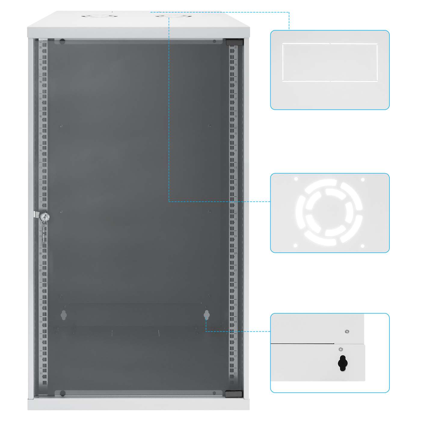 19" Basic Wall Mount Network Cabinet, 20U, 560 mm Depth, Gray Image 9