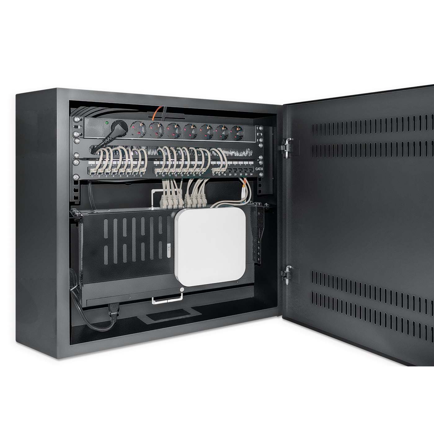 Low-Profile 19" Wall Mount Network Cabinet with 4U Horizontal and 2U Vertical Rails, Black Image 6