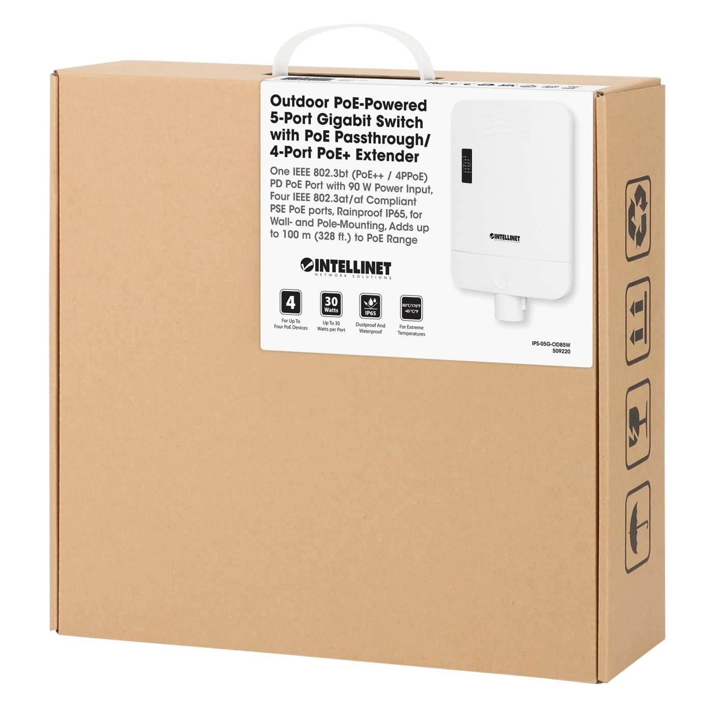 Outdoor PoE-Powered 5-Port Gigabit Switch with PoE Passthrough / 4-Port PoE+ Extender Packaging Image 2