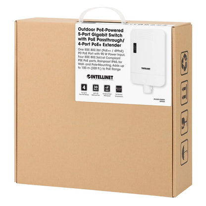 Outdoor PoE-Powered 5-Port Gigabit Switch with PoE Passthrough / 4-Port PoE+ Extender Packaging Image 2