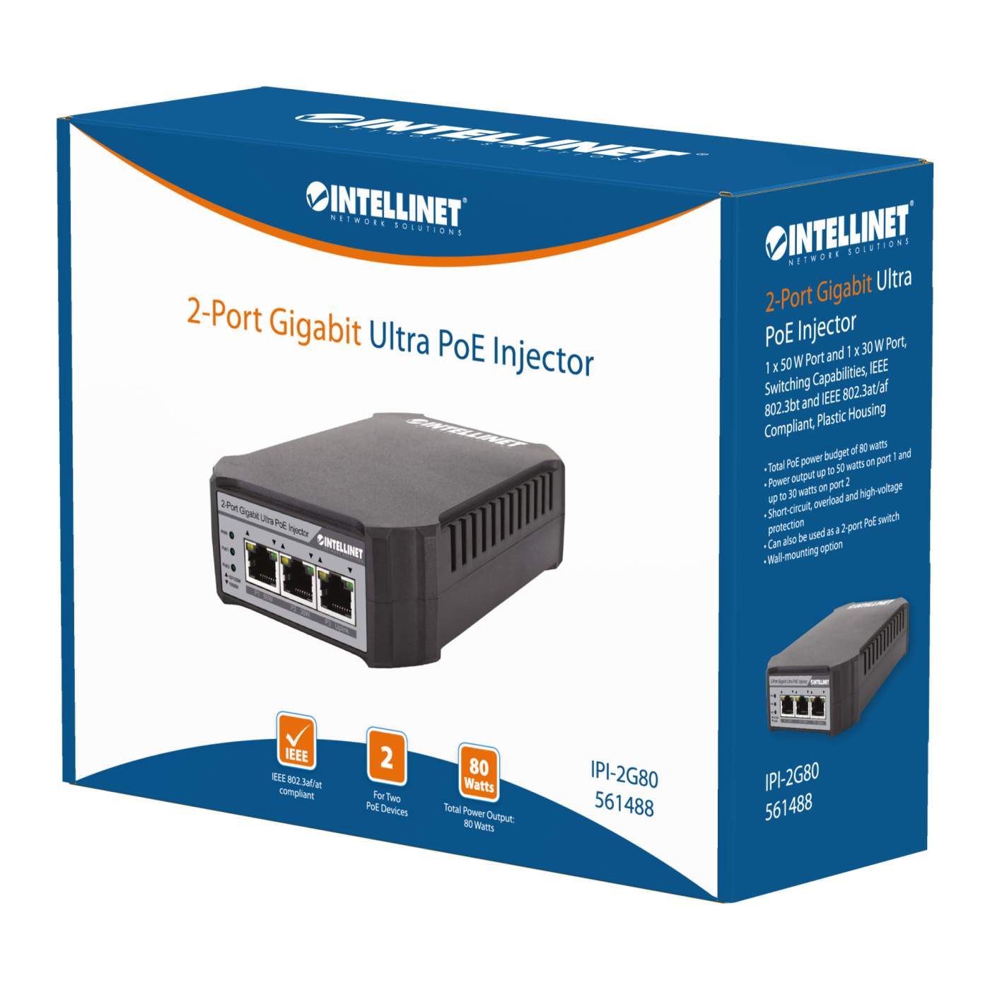 Intellinet 2-Port Gigabit Ultra PoE Injector (561488) – Intellinet