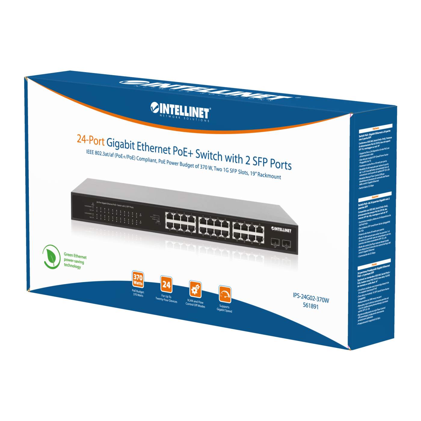 24-Port Gigabit Ethernet PoE+ Switch with 2 SFP Ports Packaging Image 2