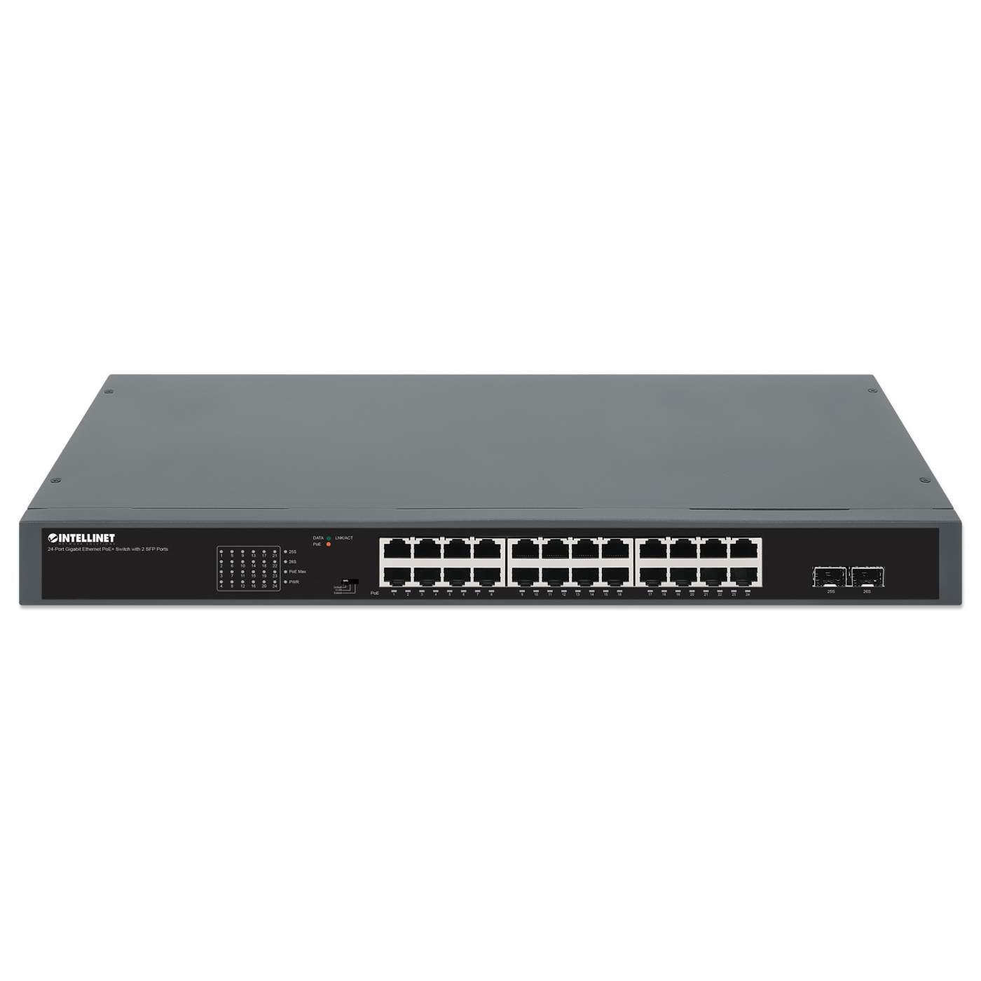 Intellinet 24-Port GbE PoE+ Switch w/ 2 SFP Ports (561907) – Intellinet  Europe