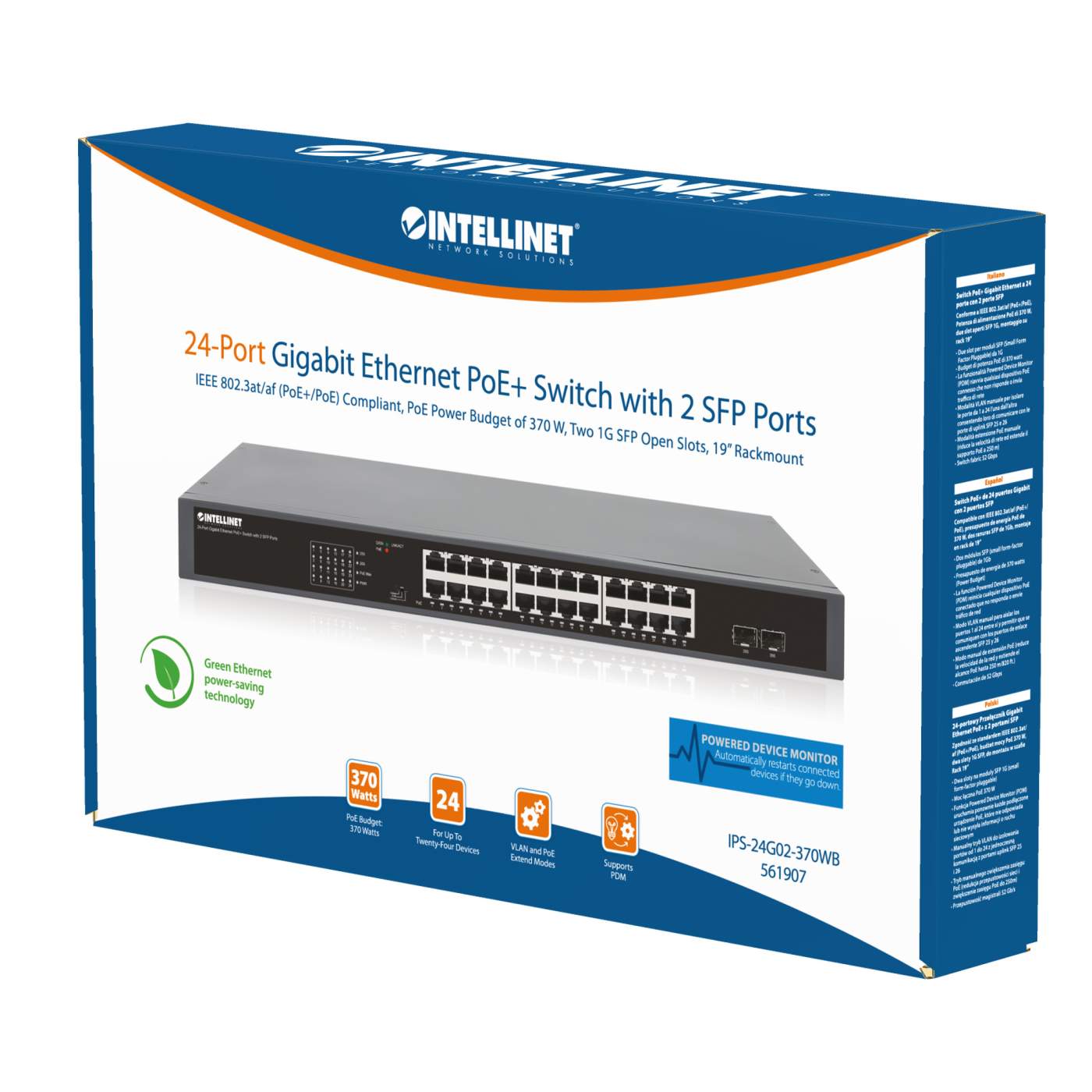 Intellinet 24-Port GbE PoE+ Switch w/ 2 SFP Ports (561907