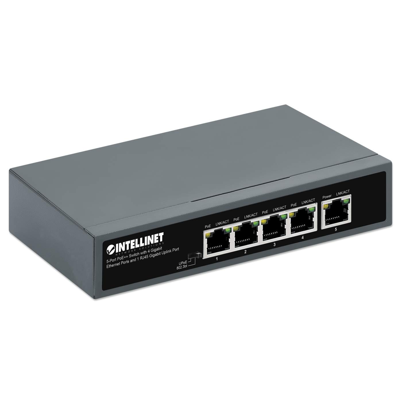 5-Port PoE++ Switch with 4 Gigabit Ethernet Ports and 1 RJ45 Gigabit Uplink Port Image 2