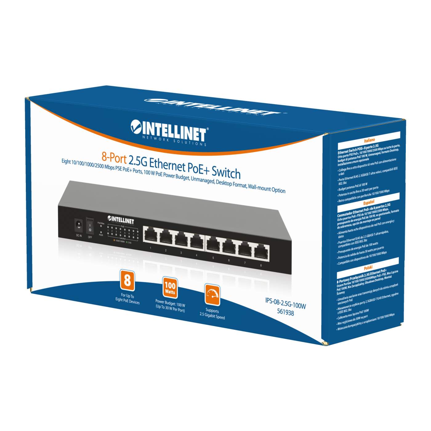 Intellinet 8-Port 2.5G Ethernet PoE+ Switch (561938) – Intellinet