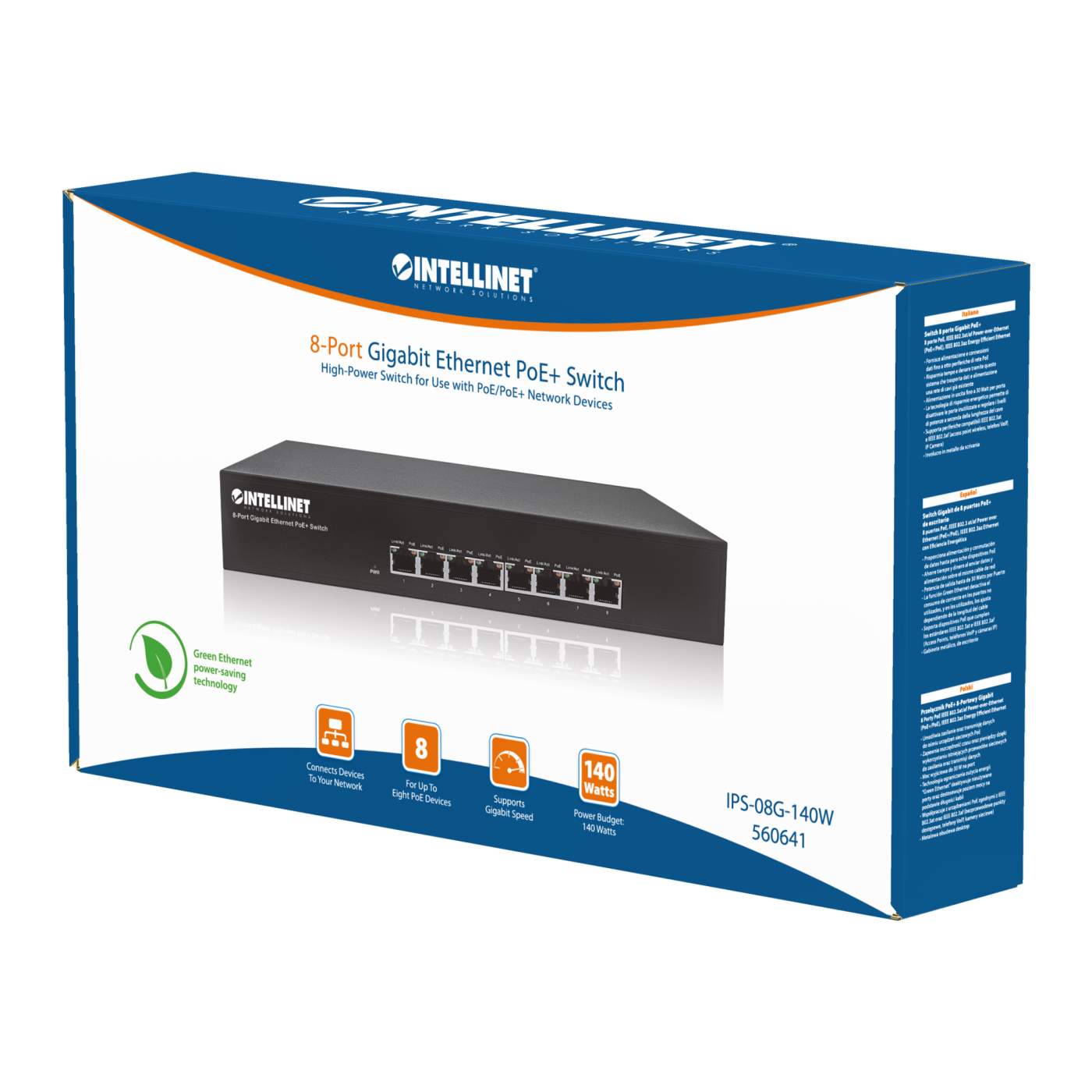 8-Port Gigabit Ethernet PoE+ Switch Packaging Image 2