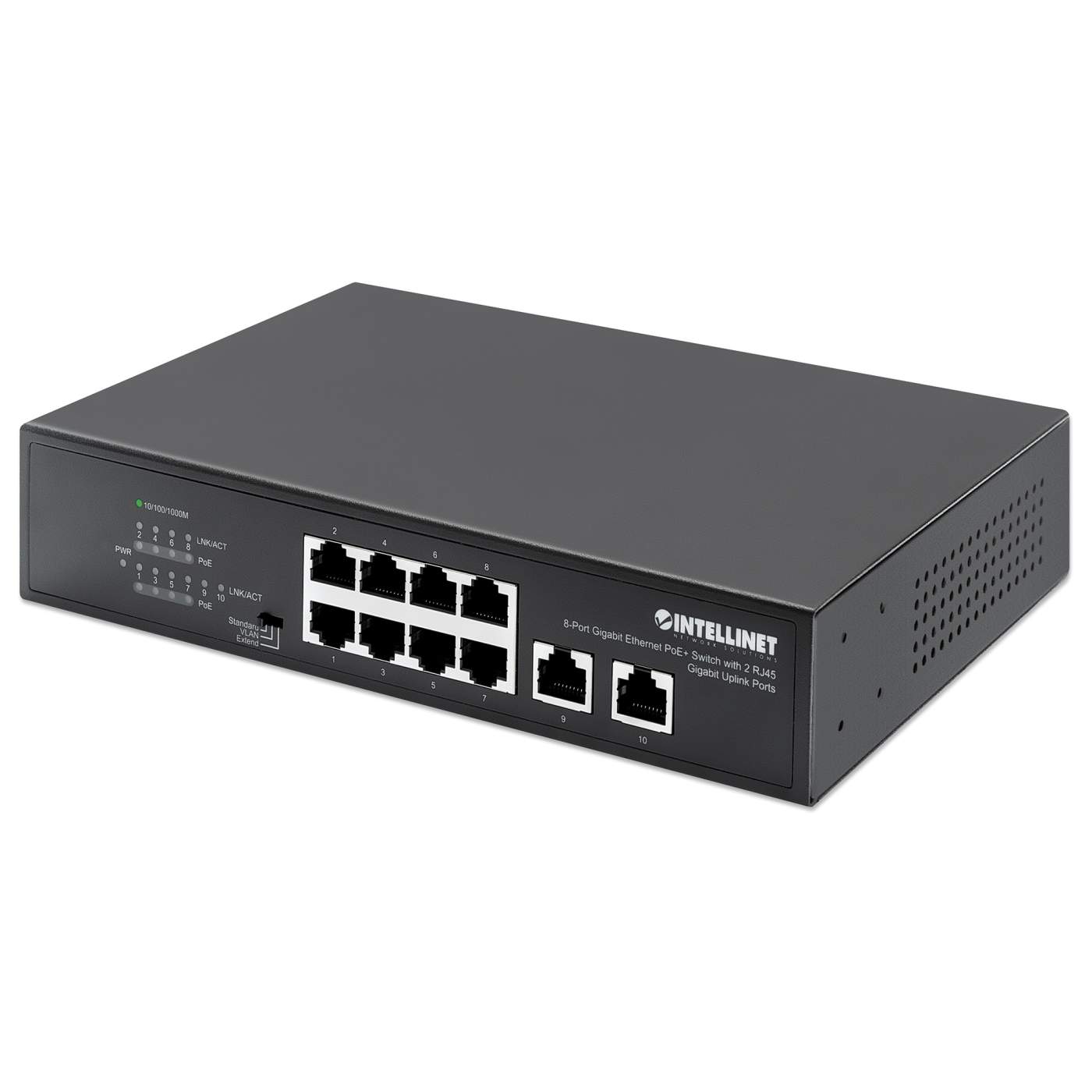 8-Port Gigabit Ethernet PoE+ Switch with 2 RJ45 Gigabit Uplink Ports Image 1