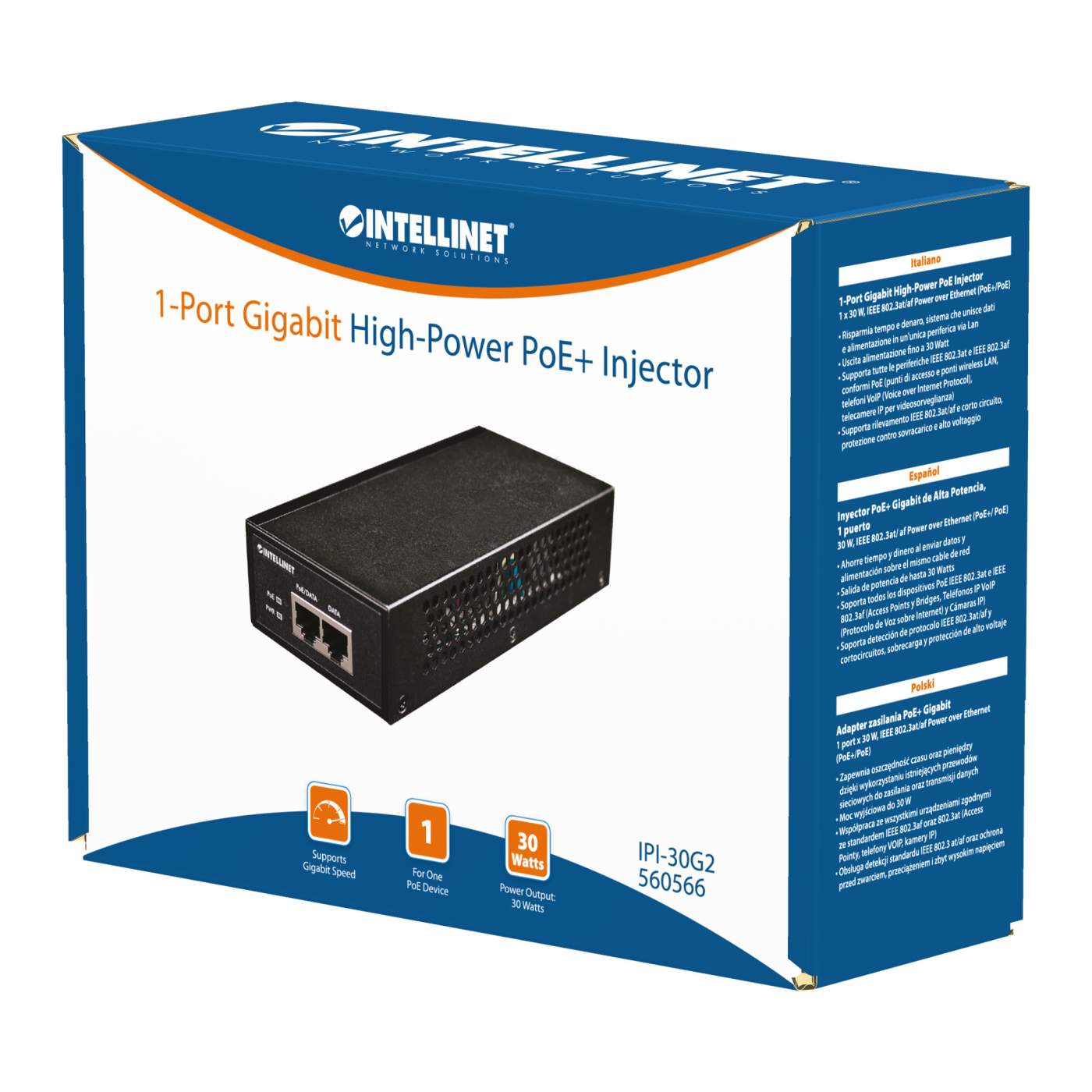 Gigabit High-Power PoE+ Injector Packaging Image 2