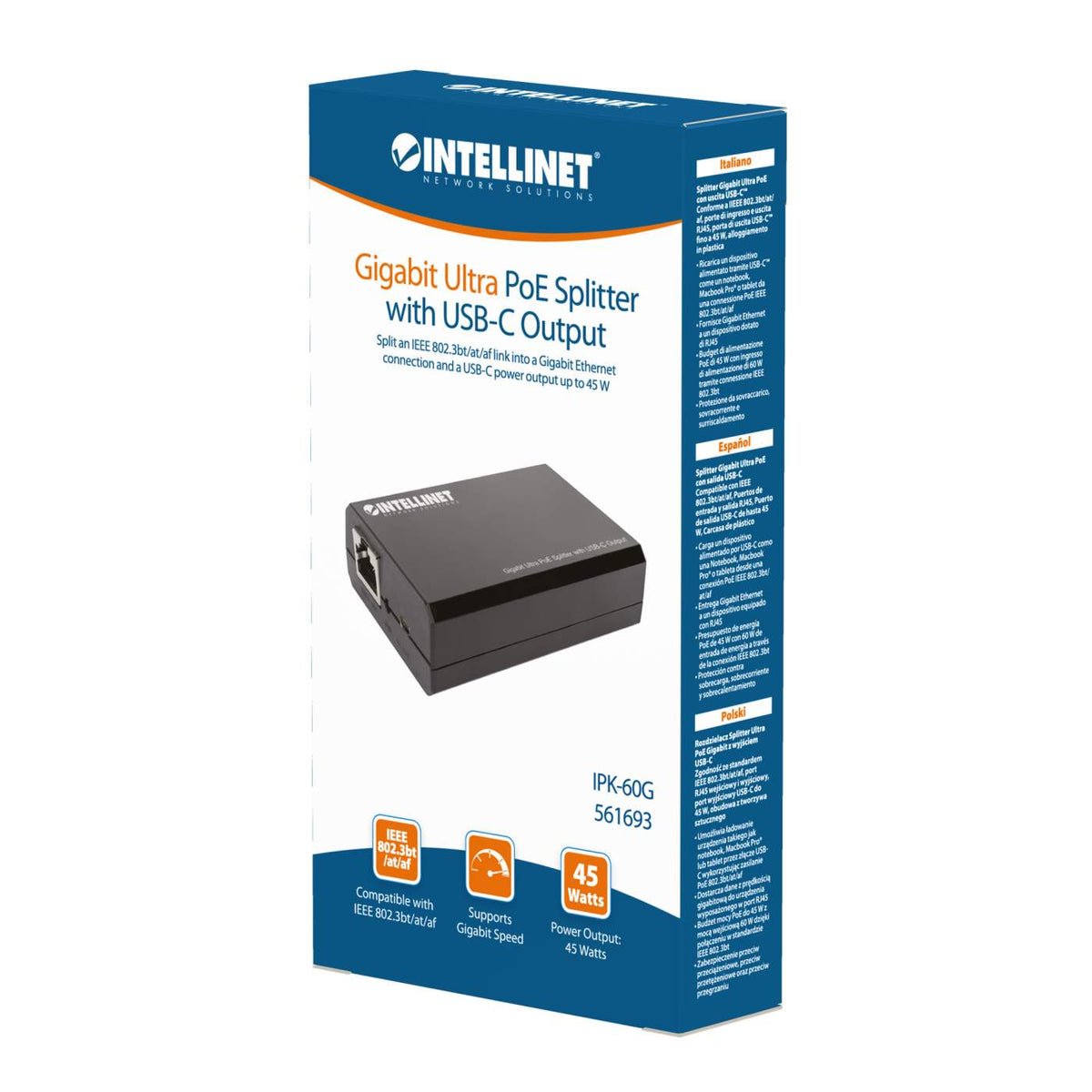 Intellinet Gigabit Ultra PoE Splitter with USB-C Output (561693 ...