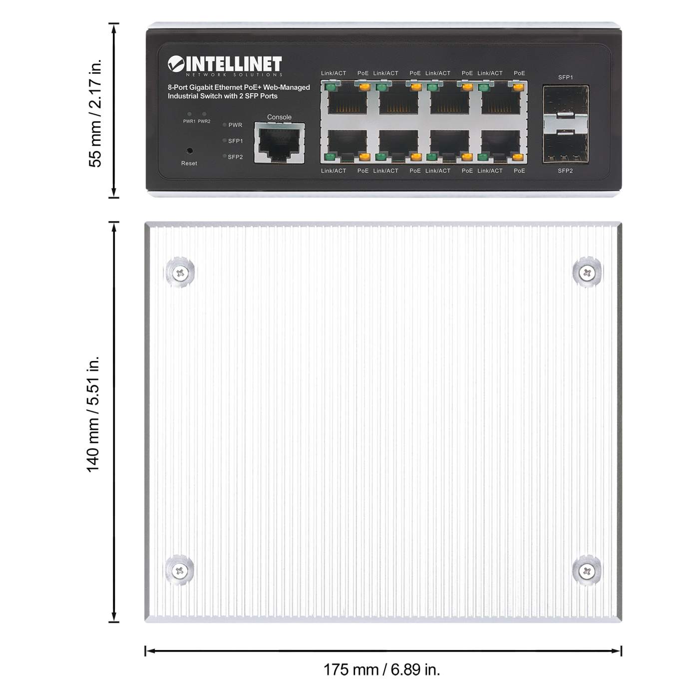 Industrial 8 Port Gigabit PoE Switch - 4 x PoE+ 30W - Power Over Ethernet -  Hardened GbE Layer/L2 Managed Switch - Rugged High Power Gigabit Network