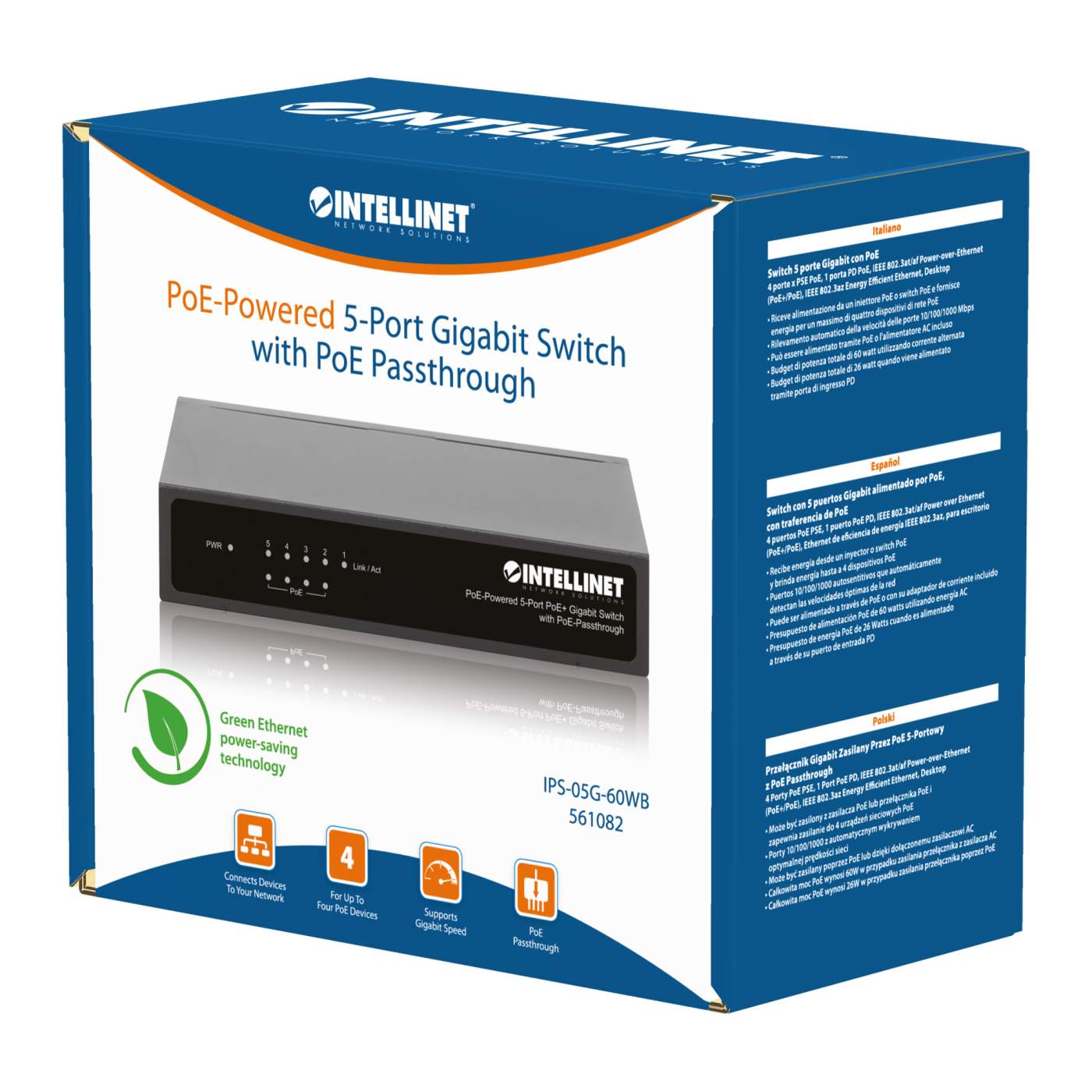 PoE-Powered 5-Port GbE Switch w/ PoE-Passthrough (561082) – Intellinet  Europe