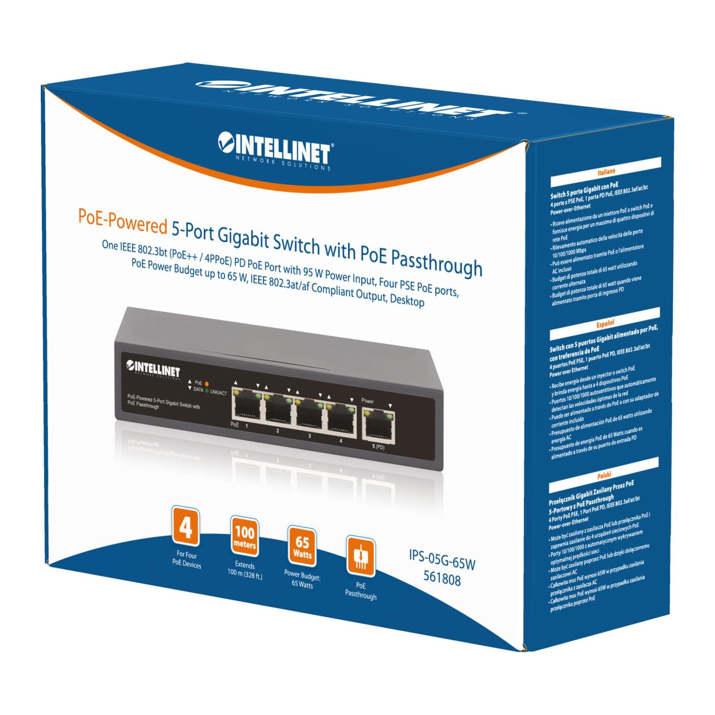 PoE-Powered 5-Port GbE Switch w/ PoE Passthrough (561808