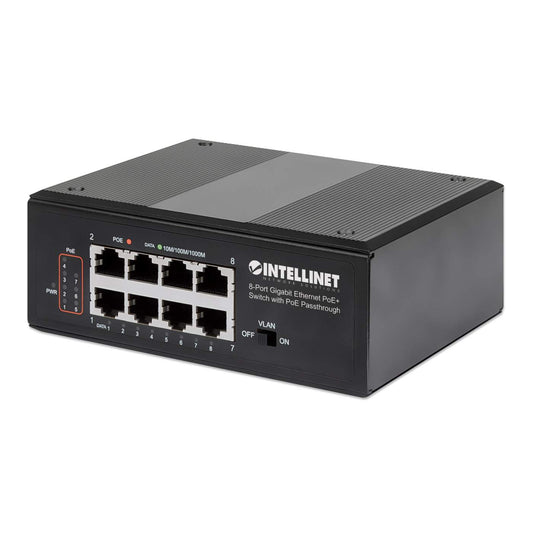 PoE-Powered 8-Port Gigabit Ethernet PoE+ Industrial Switch with PoE Passthrough Image 1
