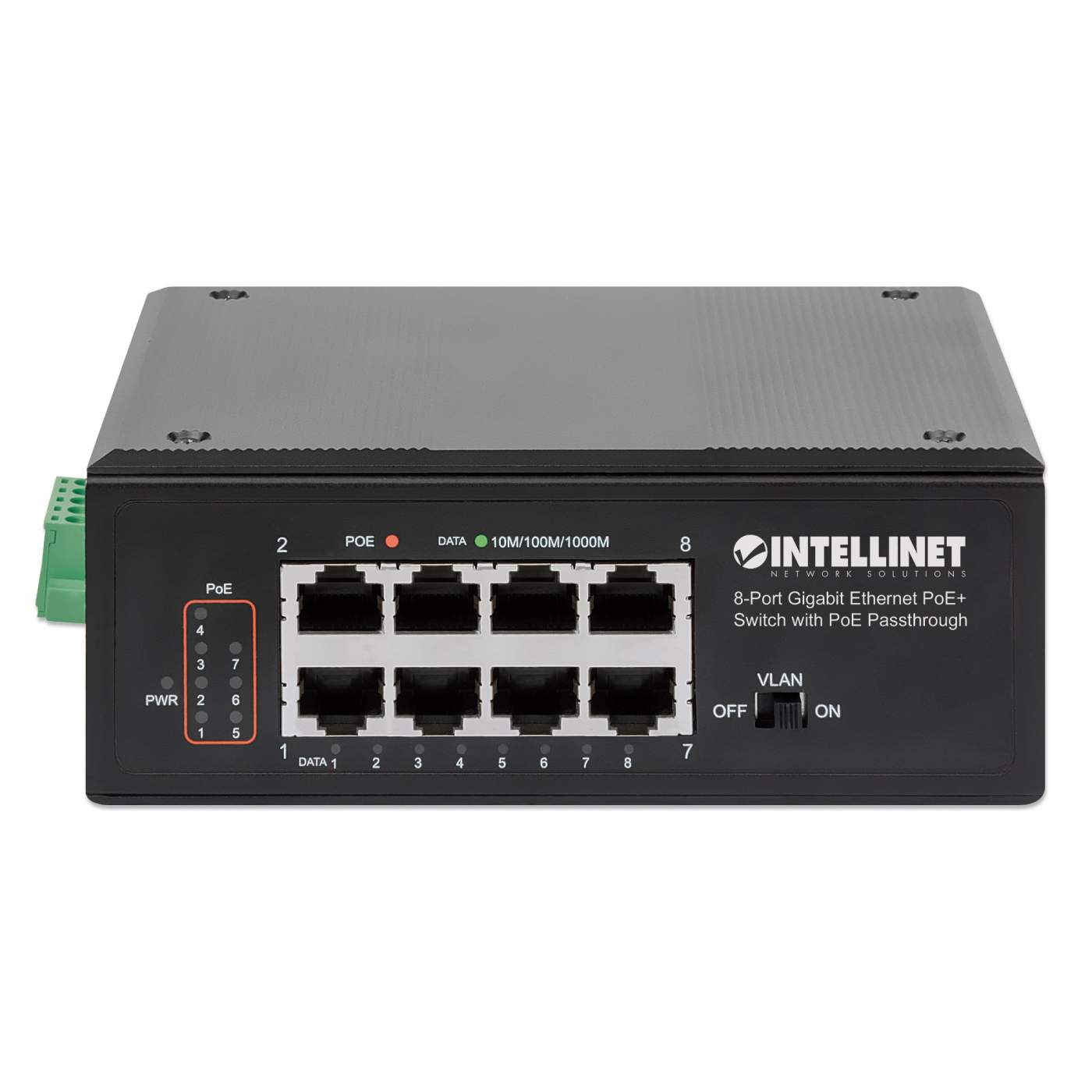 PoE-Powered 8-Port GbE PoE+ Industrial Switch w/ PoE Passthrough